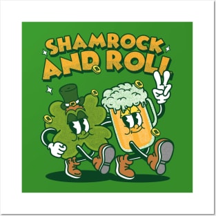 Shamrock and roll st patricks day retro cartoon Posters and Art